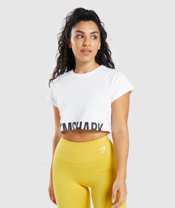 Damske Crop Top Gymshark Fraction Biele | DC4537690